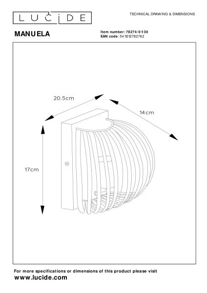 Lucide MANUELA - Wandlamp - 1xE14 - Zwart - technisch